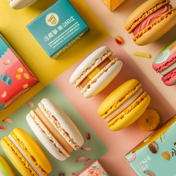 Colorful Assortment of Macarons and Packaging